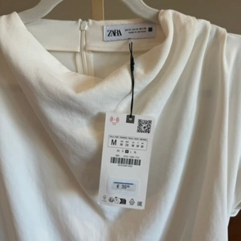 Zara Draped Mini Dress White NWT Size M Paris Purchase - Picture 3 of 7